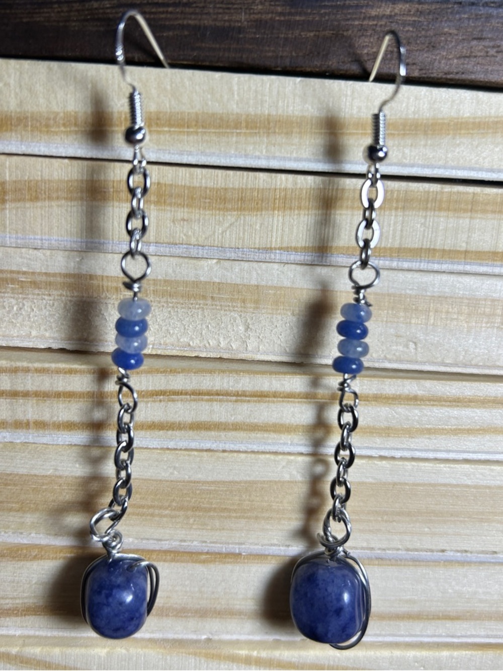 3/$25 Chain Drop Earrings with Blue Aventurine Gemstone Beads
